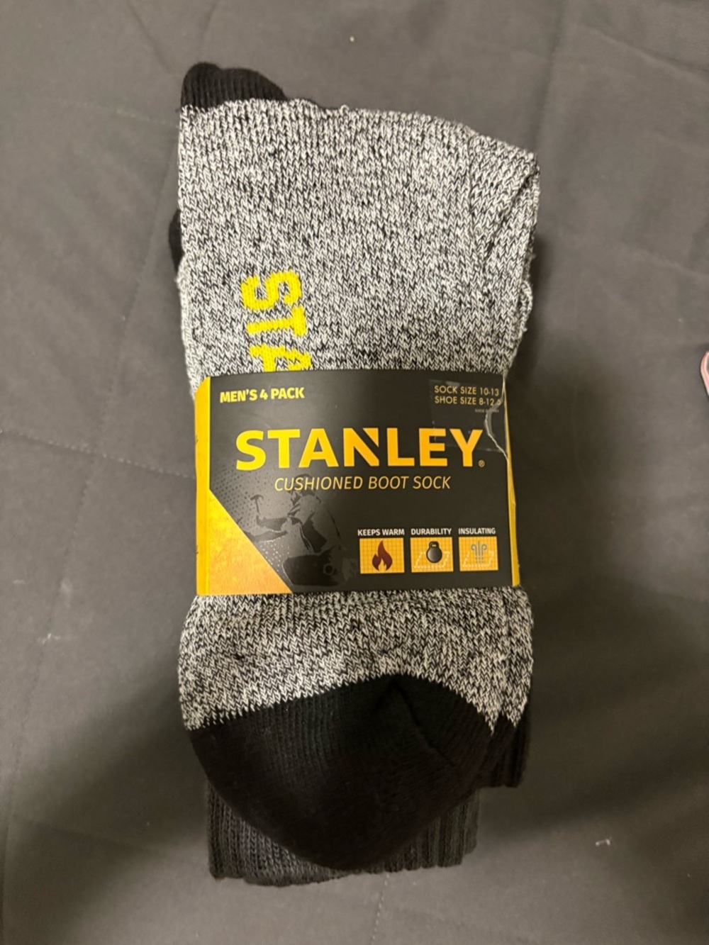 Stanley Gray & Black Cushioned Boot Socks with Yellow Logo